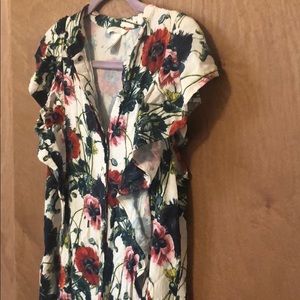 Button-Down, Flutter-Sleeve Floral Maxi Dress